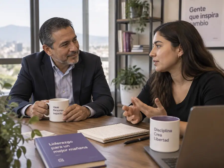 Mentor y joven empresaria conversan sobre liderazgo